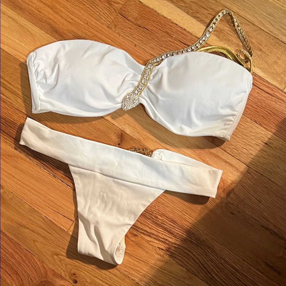 Elegant White and Gold Bikini